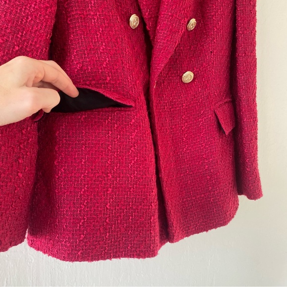 BLOGGERS FAVE Zara Raspberry Red Bouclé Tweed Blazer - Picture 12 of 16